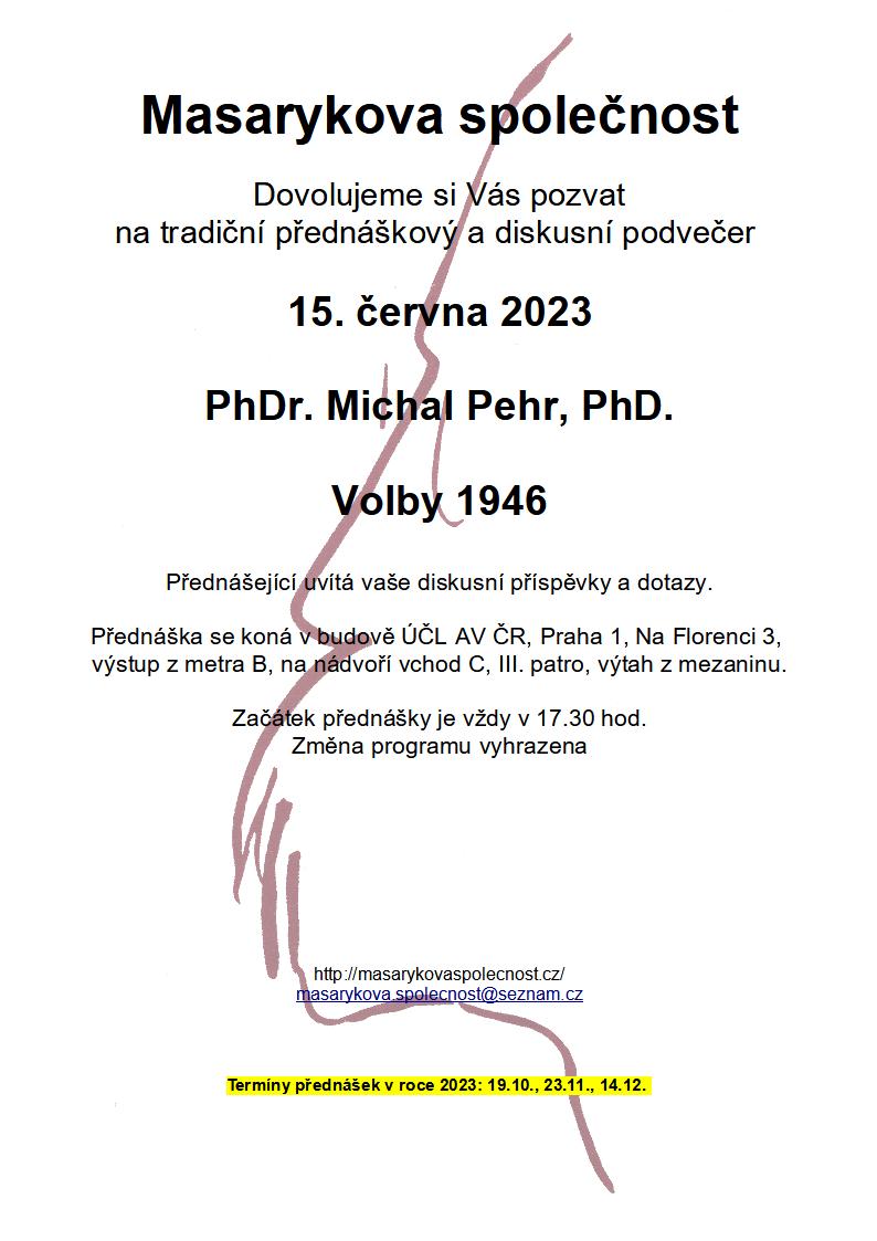 Přednáška PhDr. Michala Pehra, Ph.D. – čtvrtek 15. června 2023