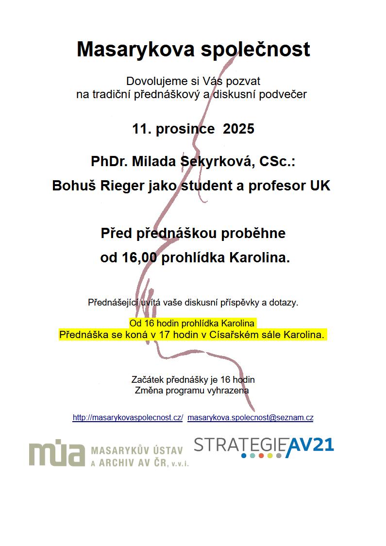 11. prosinec 2025: Milada Sekyrková o Bohouši Riegrovi a Karolinu