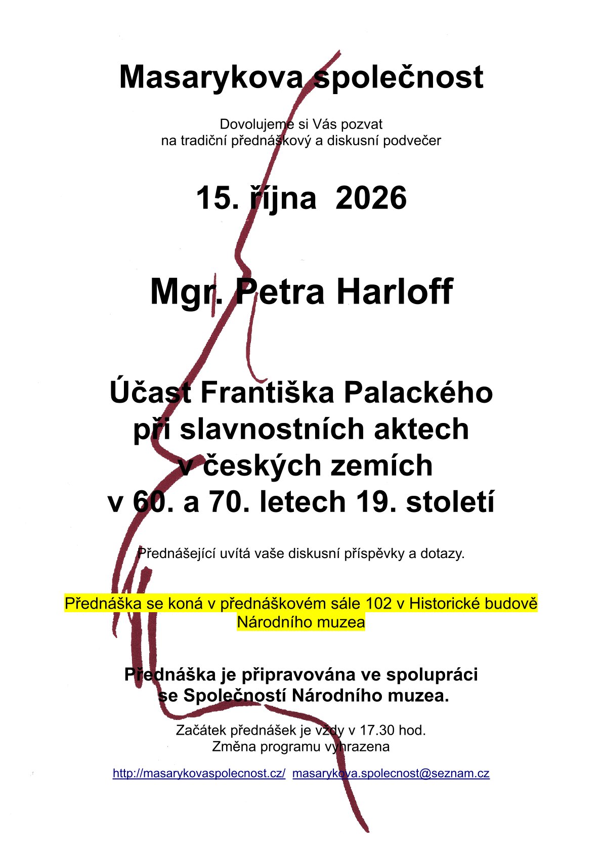 Palacký2026 František Palacký při slavnostních aktech – přednáška Mgr. Petry Harloff